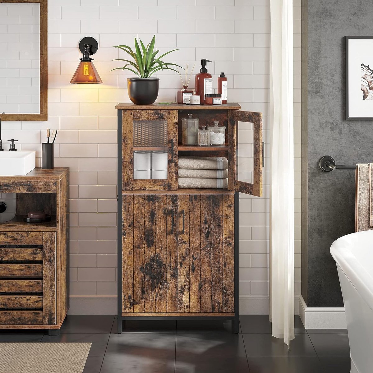 Buffet Industriel VASAGLE 3 Portes - Meuble Rangement Salon Cuisine Style Usiné Marron/Noir