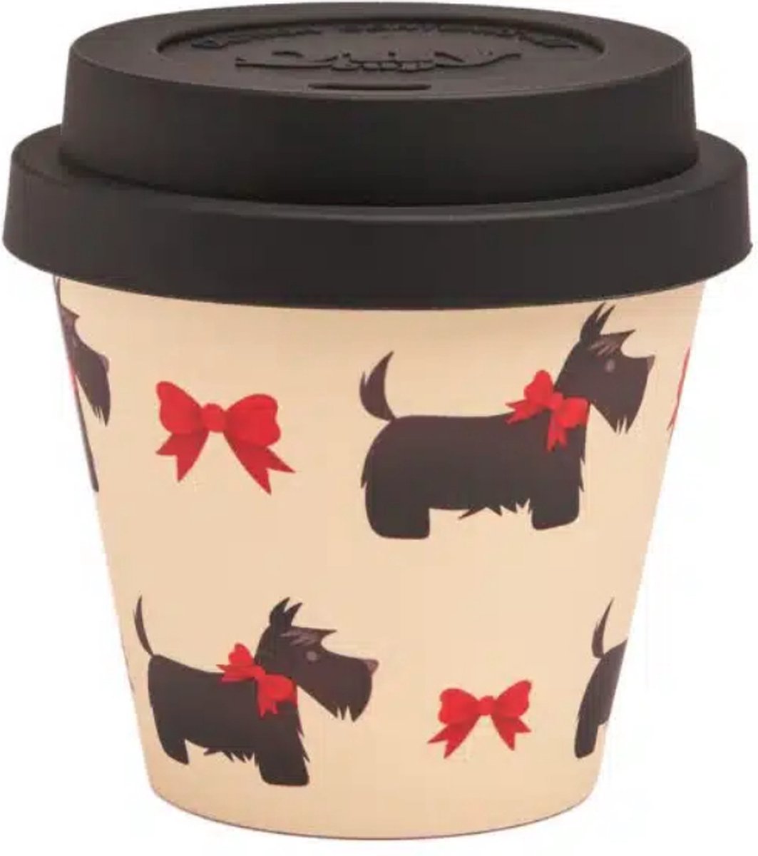 Quy Cup - 90ml Ecologische Reis Beker - Espressobeker “Arturo” met zwart Siliconen deksel 7x7x7cm