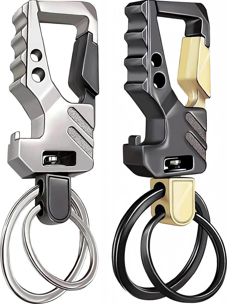 2 Stuks Karabijnhaak Sleutelhangers - Musketonhaak met Sleutelringen voor Volwassenen - Flesopener Musketon Autosleutel - Klein Carabiner Sleutel Hanger, Houder - Karabijn haak Multitool - Keychain Vrouwen, Mannen - Karabijnsluiting Sleutelhouder