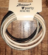 Zenner haarelastieken Party metal free XL 6 stuks - zwart zilver ecru/roomwit - dikker haar - elastieken dik - haarelastiek