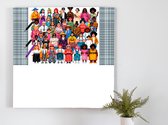 Pixel art dikke dames schilderij | Dikke dames dansen in een betoverend pixel art schilderij | Kunst - 80x80 centimeter op Forex | Foto op Forex