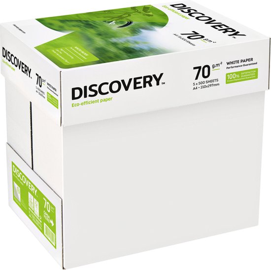 Witte Discovery A4 70gr papierdoos met groen landschap en fietsafbeelding, 5x500 vel.