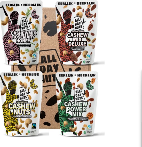 Foto: All day nuts snacklijn noten maak kennis met pakket notenpakket 4 verschillende zakjes