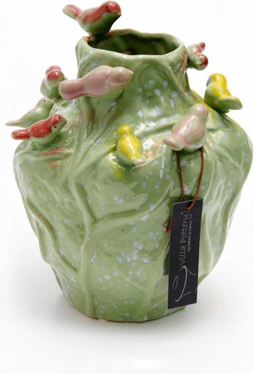 Irishflowers Vaas - Villa Pottery - Decoratie - Woondecoratie - Vogelvaas - Porselein - Waterdicht - Lieve 2_2 Green 12 Birds Groen