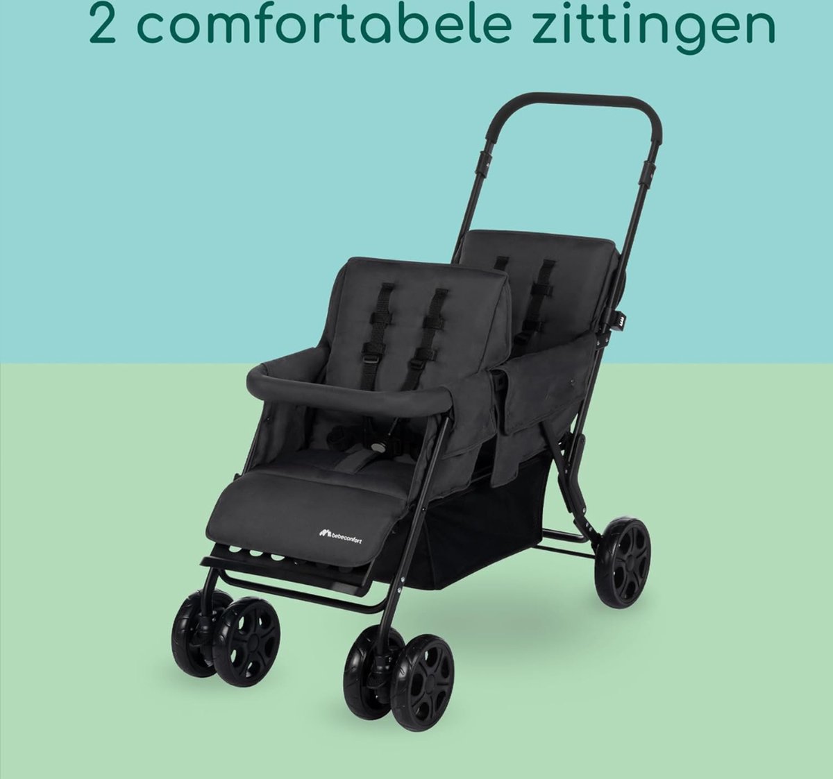 Duo Kinderwagen - Buggy - Tweeling - Wandelwagen - Zwart — cadeau in Cadeau-ideeën - foto 5