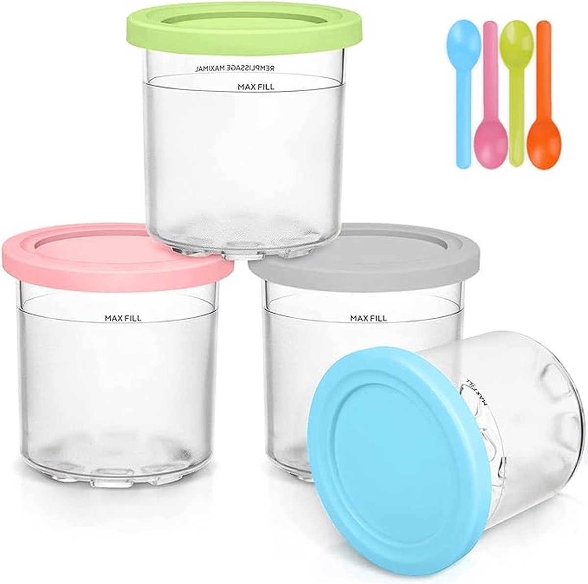 Ninja creami bekers voor ijs set van 4 met deksels houder zelfgemaakte voor ijs reservecontainers voor Ninja Creami met deksel compatibel met NC301 NC299AMZ NC300-serie ijsmachines (4 stuks)