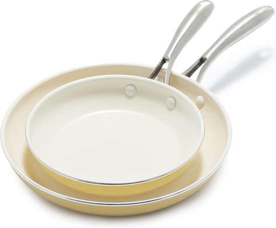 GreenLife Artisan Geel 2-delige koekenpannenset ø20 cm en ø26 cm - inductie - anti-aanbak - PFAS-vrij