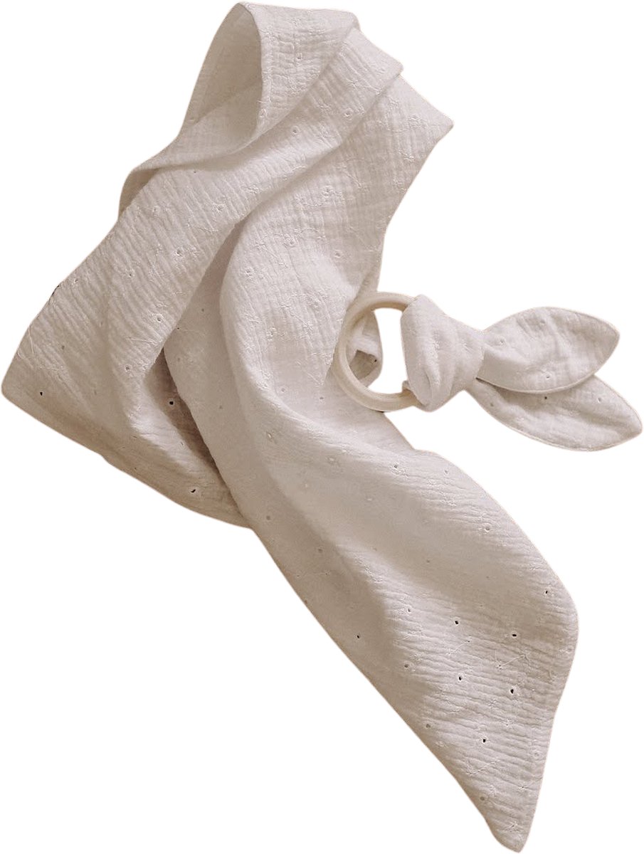 Goedkoopste Little Dream Kraamcadeauset - Bijtring Baby - Broderie Doek - Luxe Kraamcadeau - Grijpring - Houten Bijtring Konijn - Mousseline Doek - OEKO-Tex Katoen - Borduursel - Hydrofiele Doek - Duurzaam - Kraamkado - Genderneutraal - Hout Babyspeelgoed