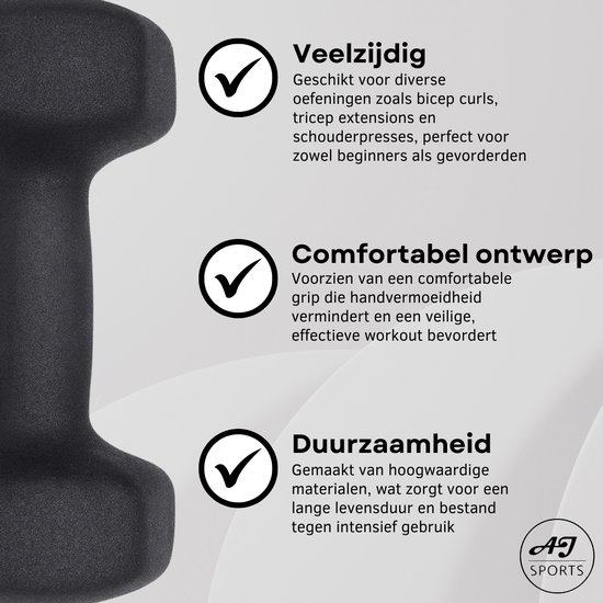 AJ-Sports Dumbells 2 kg - 2 x 2 kg dumbell - Gewichten - Dumbells set - Gewichten set - Halterset - Fitness gewichten - Krachttraining - Fitness
