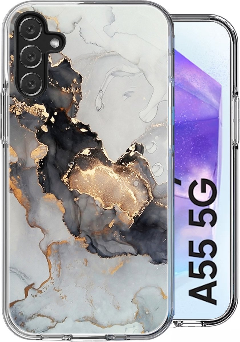 Hoesje geschikt voor Samsung Galaxy A55 - Back Cover Marmer Siliconen Case Wit