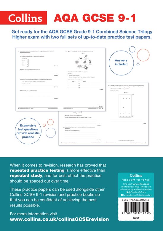 AQA GCSE 91 Combined Science Higher Practice Papers For mocks and 2021 exams Collins GCSE Grade 91 Revision