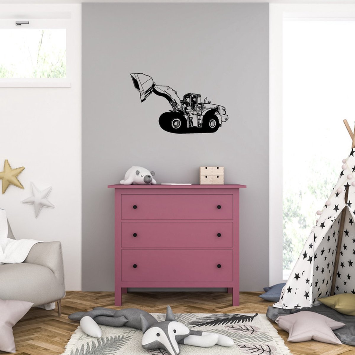 Muursticker - Bulldozer - 58 x 93 - Zwart