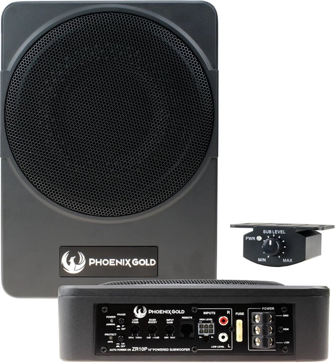 Phoenix Gold ZR10P 10 inch Actieve underseat subwoofer met 400 watt + Kabel aansluitset / Auto subwoofer – foto 2