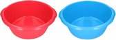 2x Grote afwasteil blauw / rood 25 L 50 cm - camping afwasbakken