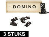 3x Domino spel in houten kistje - 15 x 5 x 3 cm - 28 dominostenen