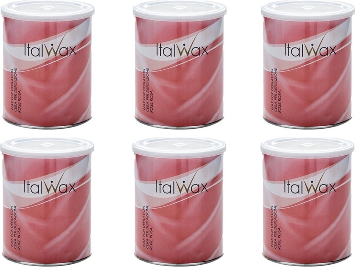 ItalWax Rose Warm Wax 800 ml - Doos met 6 Blikjes - Perfect voor Harsen en Ontharen