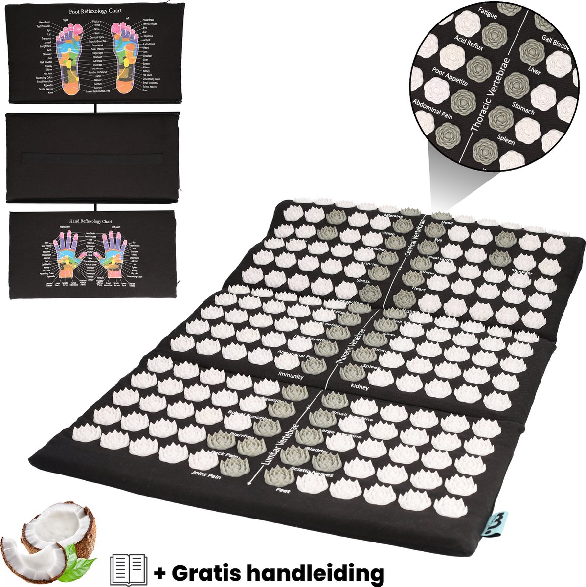 Goedkoopste Miseru Spijkermat - Accupressuur Mat - 71x45 cm - 3-delig & Afritsbaar - Duurzaam Materiaal - Spijkerbed - Shakti Massage