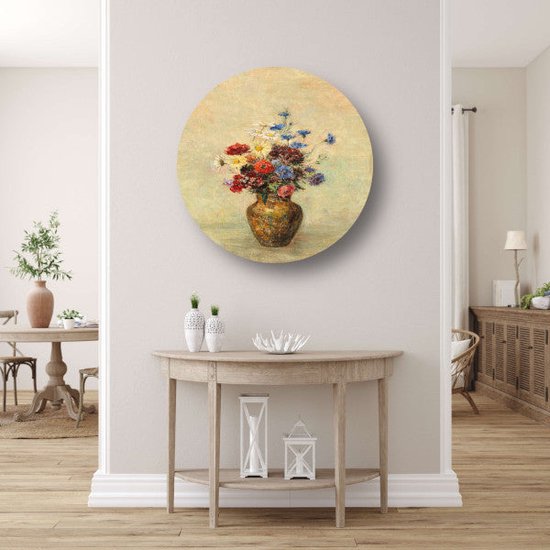 Bloemen in een vaas - Odilon Redon muurcirkel - Bloemen schilderij - Wandcirkels Natuur - Schilderijen industrieel - Rond schilderij - Kantoor accessoires muurcirkel forex 70x70 cm