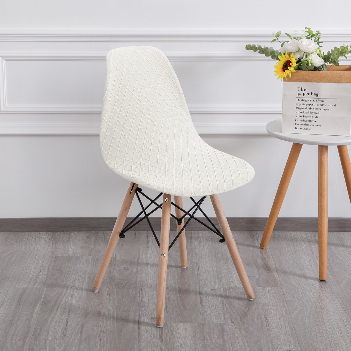 Covers by Ralfos* Stoelhoes Ruitpatroon Wit | Scandinavische Kuipstoel | Verkrijgbaar per stuk, Set van 4, 6 en 8 | Volumekorting | Hoes | Scandinavisch Beschermend | Luxe en Chic | Zacht | Duurzame oplossing | Woonkamer upgrade | Stijlvol | Wonen