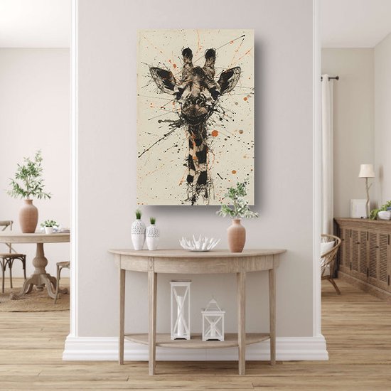 Giraffe wanddecoratie - Dieren schilderij - Canvas schilderij Spatten - Landelijke schilderijen - Canvas keuken - Woondecoratie canvas 75x100 cm