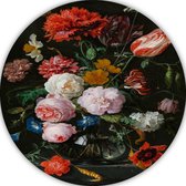 Stilleven met bloemen in een glazen vaas - Jan Davidsz. de Heem rond schilderij - Bloemen wandschaal - Schilderij Natuur - Wanddecoratie modern - Wandbord - Kantoor decoratie muurcirkel forex 70x70 cm