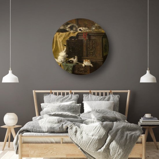 Immodest - Tableau Henriëtte Ronner-Knip - Tableau Chats rond - Cercles muraux Animaux - Peintures industriels - Plaque murale - Décoration maison cercle mural forex 40x40 cm