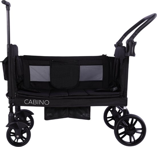 Cabino Waggie Bolderkar Opvouwbaar Met 2 Zitjes - Inclusief Duwstang, Trekbeugel & Drinkbeker - Max. 44 kg - Zwart van Merkloos — afbeelding 4