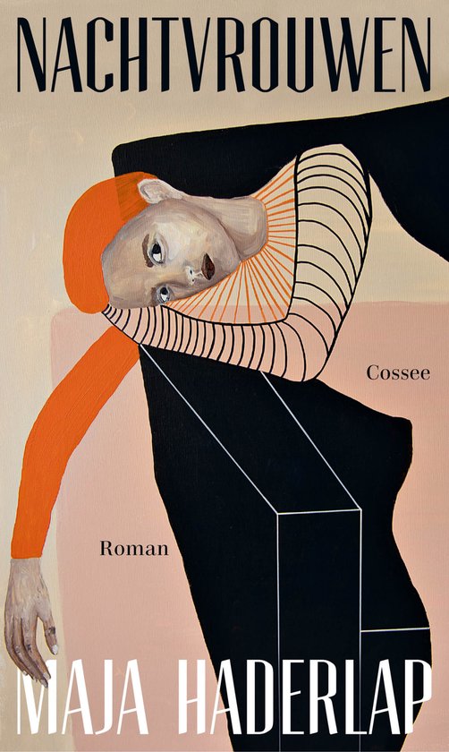 Nachtvrouwen, een roman van Maja Haderlap, met op de omslag een schilderij van een vrouw met oranje haar en gestreepte kleding.
