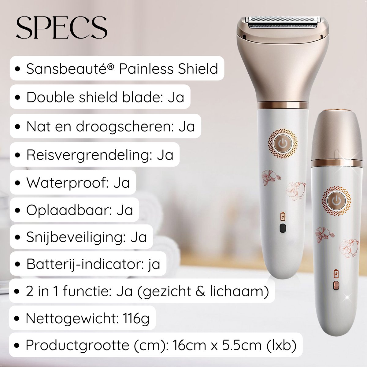 2-in-1 Ladyshave + Extra Scheerkop - Gezicht - Oksels - Benen - Bikinilijn - Scheerapparaat Vrouw - Ontharingsapparaat Electrisch Ontharen - Gezichtsontharing Dames - Trimmer Vrouw - Ladyshaves Bikini - USB Oplaadbaar thumbnail 3