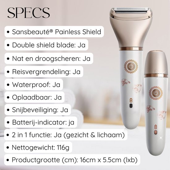 2-in-1 Ladyshave + Extra Scheerkop - Gezicht - Oksels - Benen - Bikinilijn - Scheerapparaat Vrouw - Ontharingsapparaat Electrisch Ontharen - Gezichtsontharing Dames - Trimmer Vrouw - Ladyshaves Bikini - USB Oplaadbaar