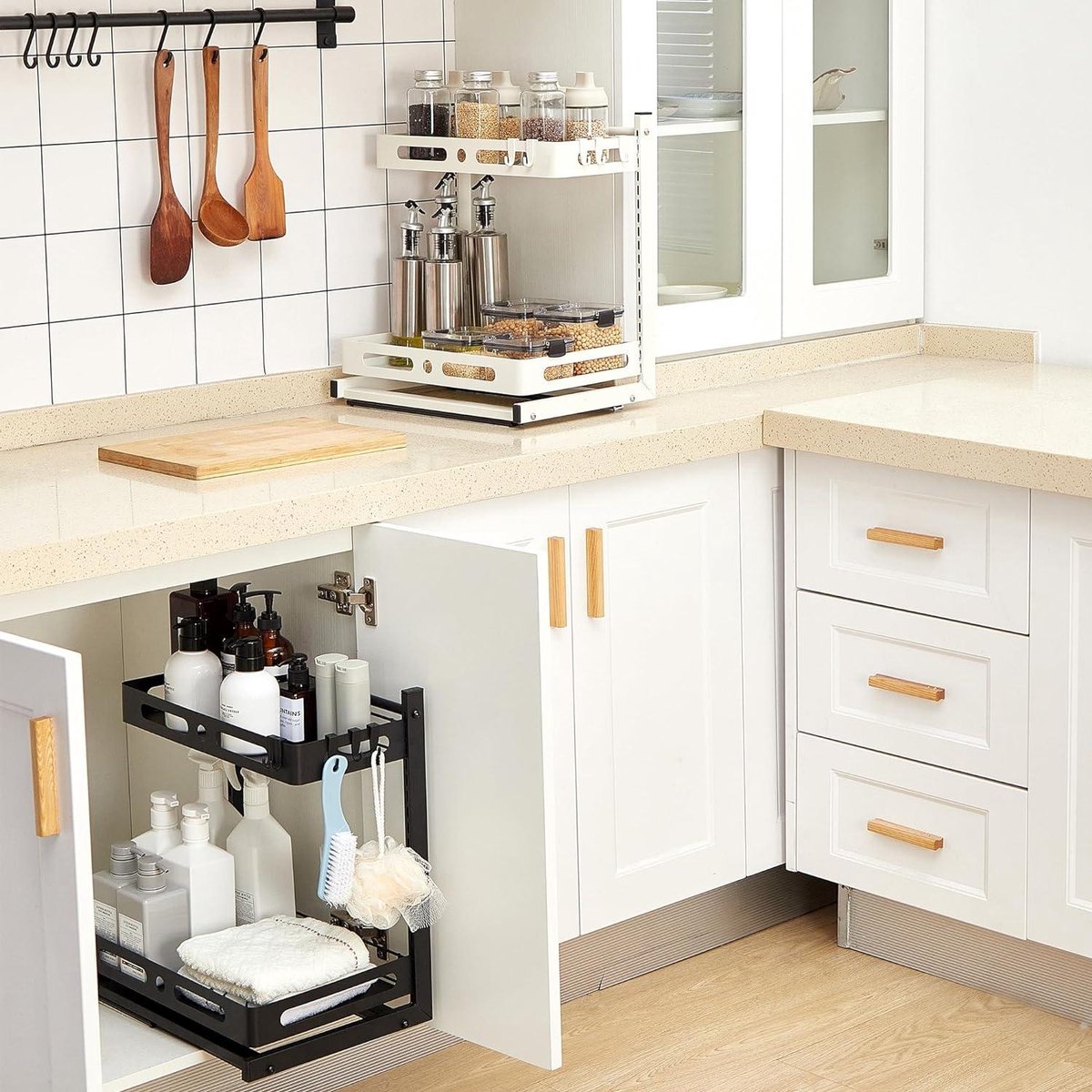 2-laags uittrekbare keukenorganizer voor onder de gootsteen - metalen organizer voor