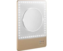 RIKI SKINNY Goud verlichte spiegel LED bluetooth vlog/blog spiegel 54x LED/5 licht standen - oplaadbaar