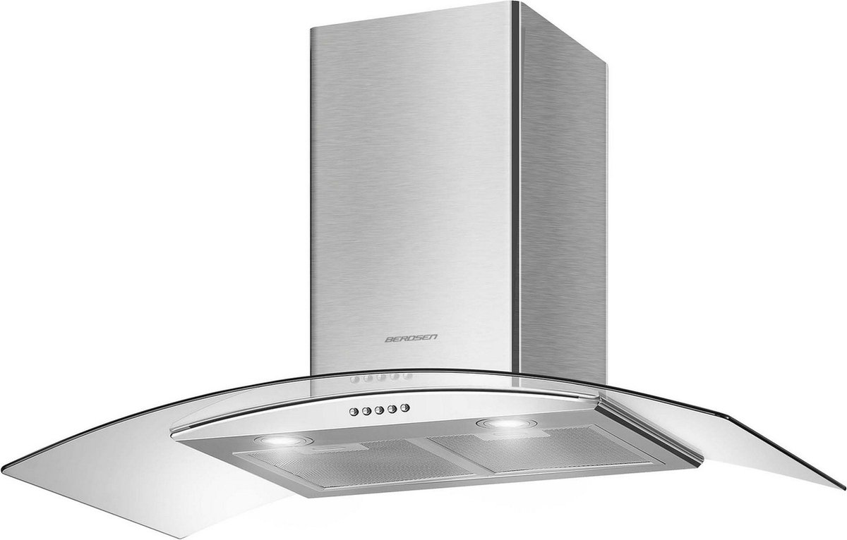 Berdsen BT-223 - Schouwafzuigkap - 90 cm - RVS & Gebogen Glas - Energieklasse B