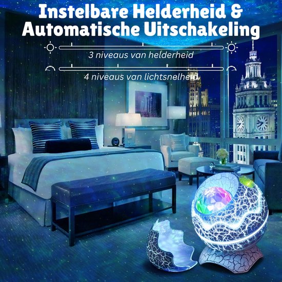 Klikkopers® - Projecteur Star de galaxie d'œuf de Dinosaurus - Projecteur d'étoiles - Projecteur de galaxie - Haut-parleur Bluetooth et machine à bruit White - Projecteur Aurora - Projecteur de ciel étoilé - Veilleuse -