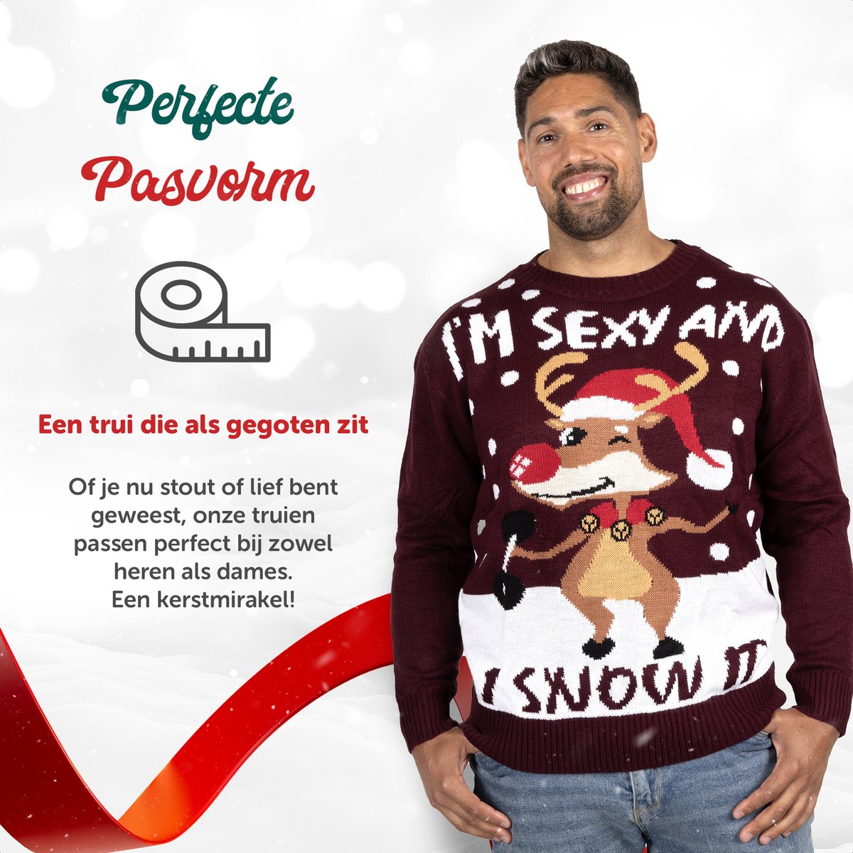 Foute Kersttrui Dames & Heren - Christmas Sweater "I'm Sexy & I Snow it" - Mannen & Vrouwen Maat XXL — afbeelding 3