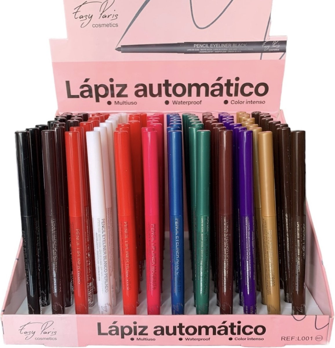 Easy Paris - Set met 12 kleuren - Oogpotlood en Lippotlood, draaibaar / Automatic Pencil Eyeliner Lipliner - Waterproof - Zwart Roodbruin Rood Wit Helder Rood Fel Roze Blauw Groen Bruin Paars Goud Donker Bruin
