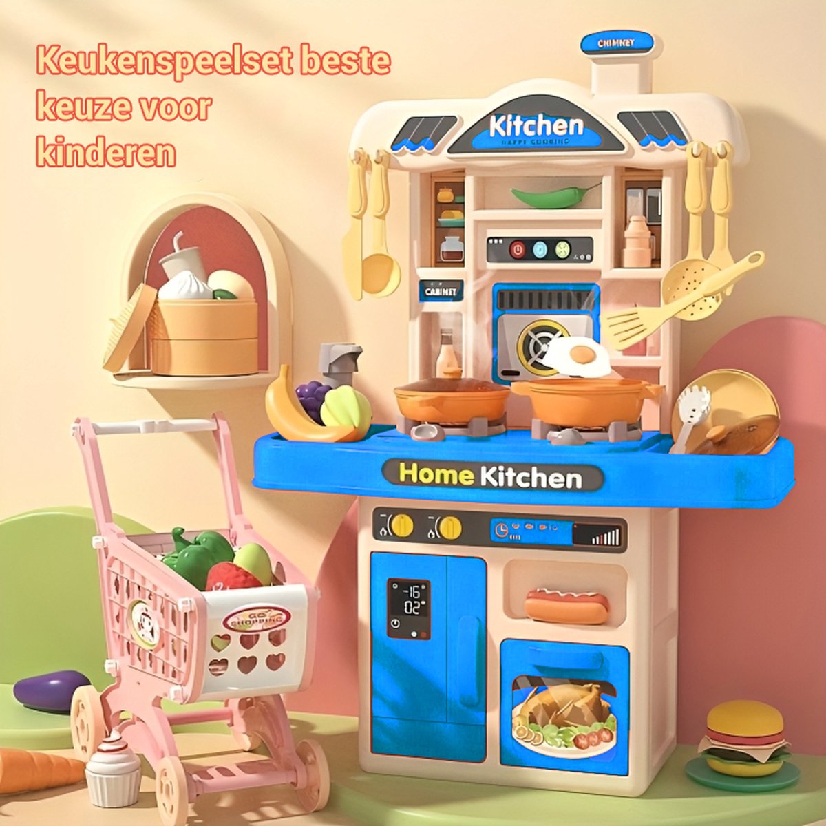 HomeKitchen Home Kitchen speelgoed keuken speelkeuken- kinderkeuken- blauw met geluid en licht- accessoires
