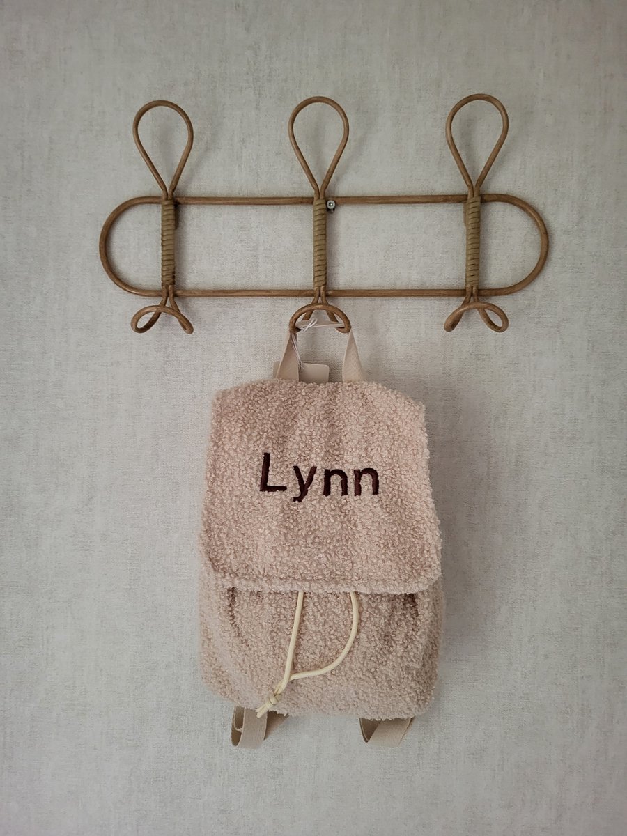 Jollein naturel boucle/teddy rugzakje/rugzak/rugtas met geborduurde naam/gepersonaliseerd