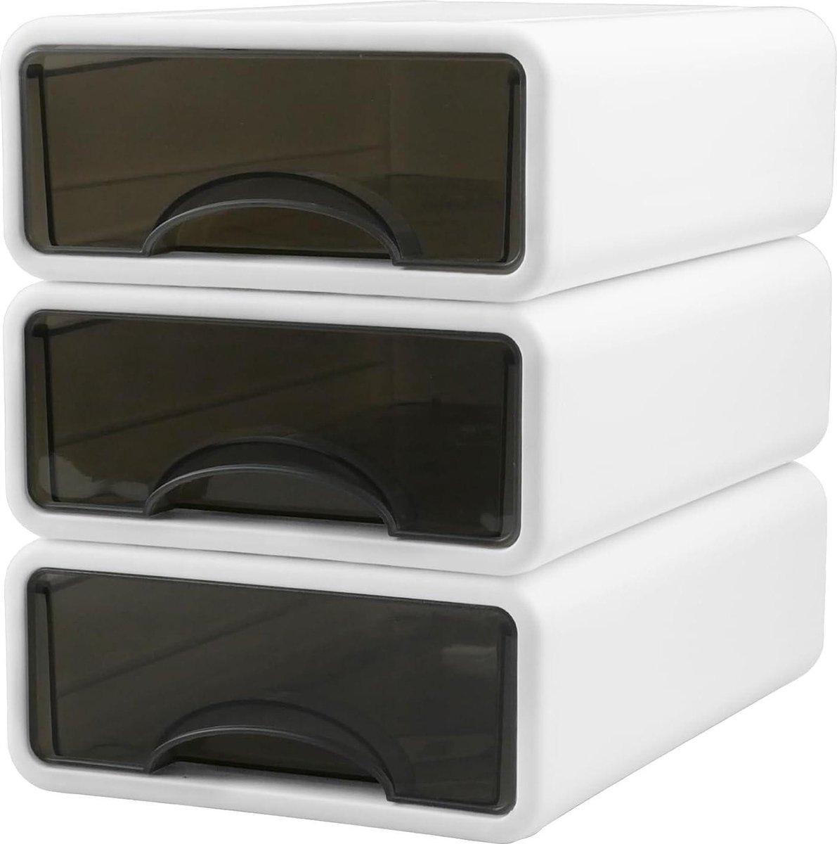 Image of 3 stuks stapelbare kunststof ladeboxen - wit - bureauorganizer voor kantoor en thuis