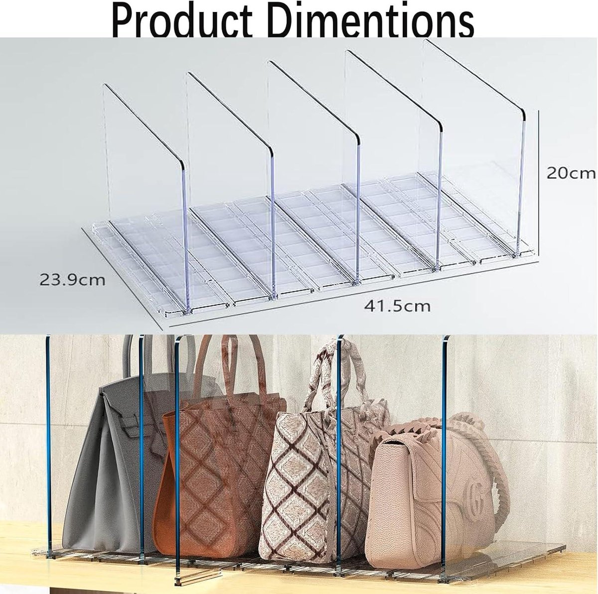 Générique Séparateur D'Etagère Pour Placard | Rangement De Sac À Main Transparent À 4 Fentes | Holdes Pour Placard