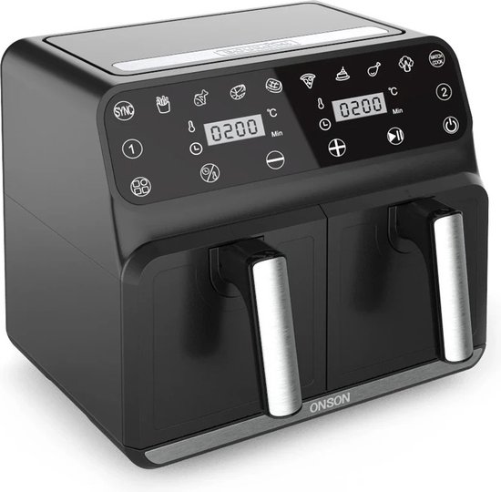 Foto: Chef s heaven xxl dual airfryer dubbele mand luchtfriteuse 8l 1700w heteluchtfriteuse multifunctionele friteuse intelligente ntc nauwkeurige temperatuurregeling airfryers zwart