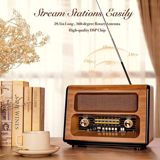 Draagbare radio met 5W luidspreker, retro FM AM SW Radio