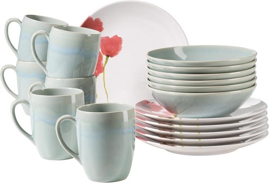 CreaTable, 13919, Serie Luna Hirsch, 16-teiliges Geschirrset für 4 Personen, Kombiservice aus Porzellan, spülmaschinen- und mikrowellengeeignet, Qualitätsproduktion