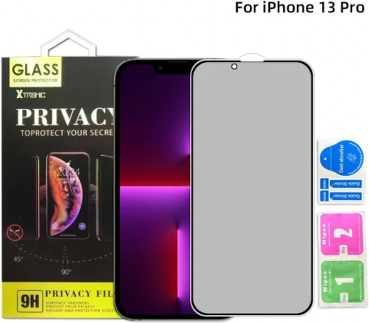 Screenprotector geschikt voor iPhone 13 Pro - Extra Sterk en Veilig 9H Geharde Glasbescherming - Screenprotector Privacy