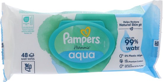 Foto: Voordeelverpakking van 3 x pampers harmonie aqua baby wipes 48 s