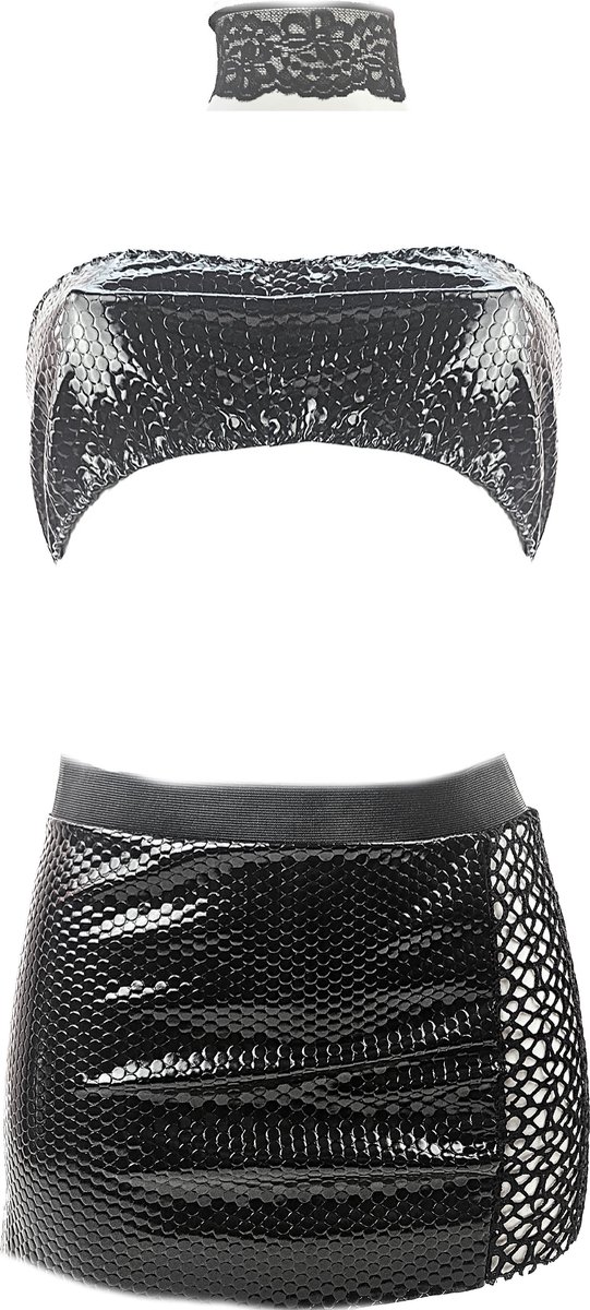 Goedkoopste BamBella ® Sexy erotische lingerie set - Maat L/XL Kleding set kleding outfit dames met crop top Rollenspel kleding Reptiel print