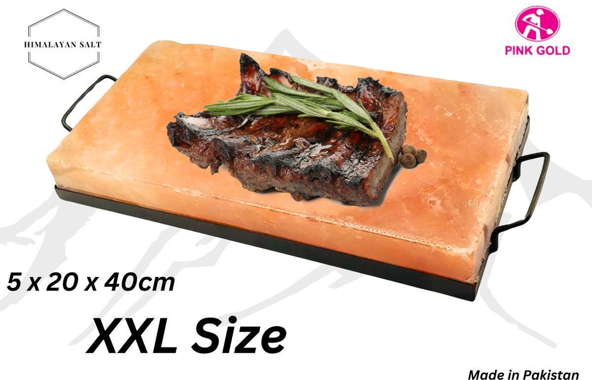 BBQ Himalaya Zoutsteen XXL - 40 x 20 x 5 cm Himalayzout steen met houder