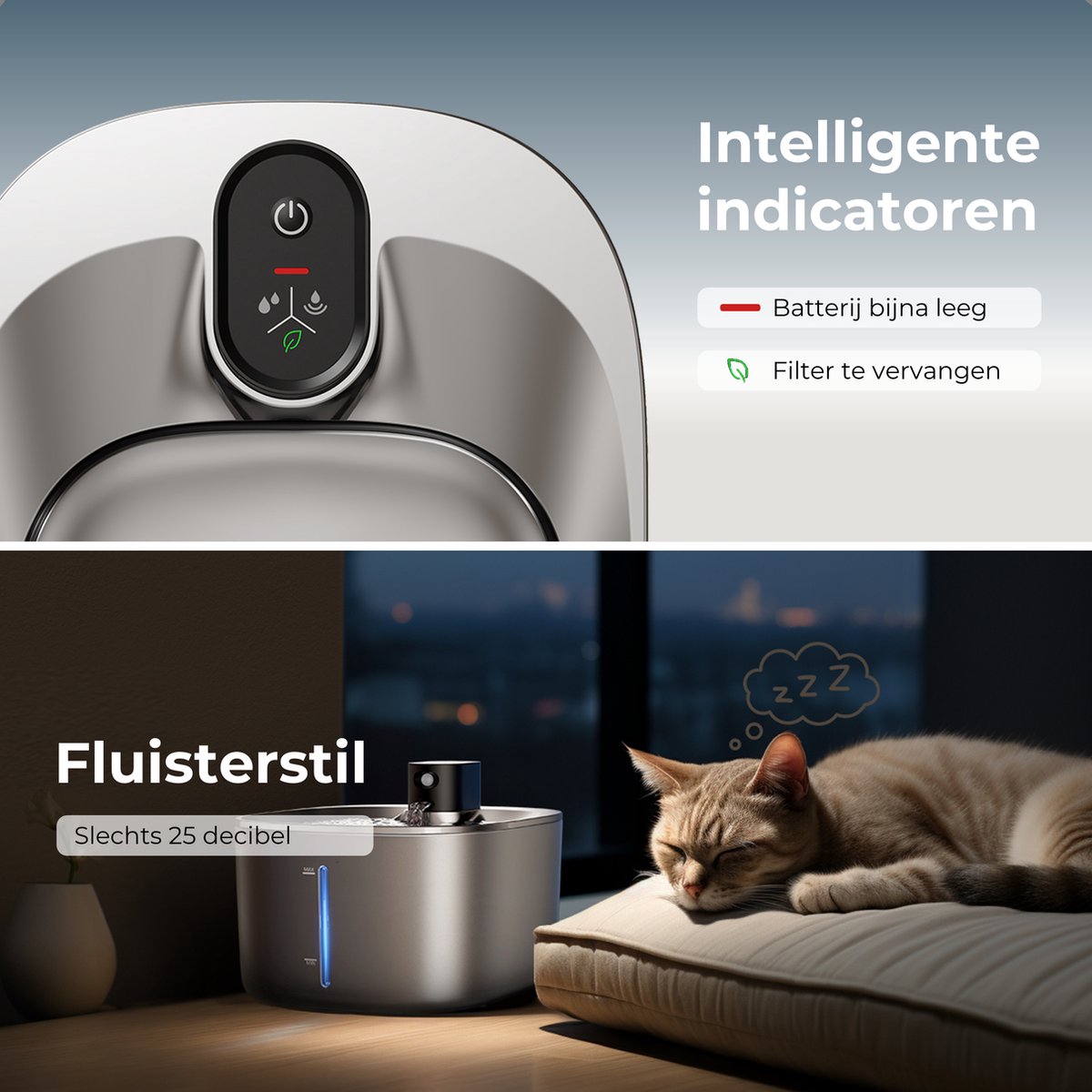 Draadloze kattendrinkfontein op batterijen met bewegingsmelder van roestvrij staal drinkfontein voor katten met sensor, FEELNEEDY 4L kattenfontein zonder stroom stiller met 6 filters 12 sponzen-INOX