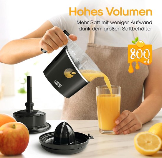 Bourgini Lotte Juicer Deluxe sinaasappelpers, elektrische citruspers, sappers, sappers, sinaasappelpers, 60 watt, glazen kan van 0,75 liter, roestvrijstalen behuizing, zilver