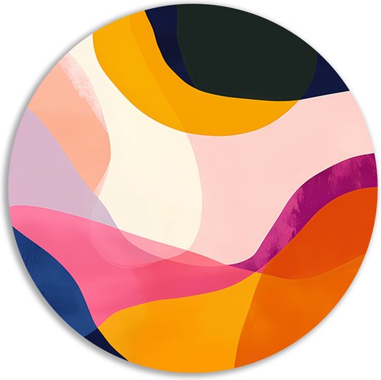 Vormen rond schilderij - Kunst muurdecoratie rond - Muurcirkels Kleuren - Woonkamer decoratie industrieel - Wandschalen - Schilderijen muurcirkel aluminium 80x80 cm